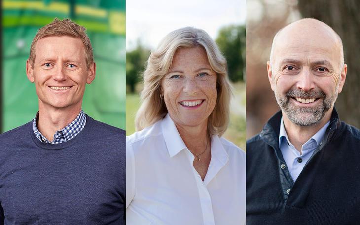Konsernsjefer sammen om klimatiltak i jordbruket, Svenn Ivar Fure (Felleskjøpet), Anne Marit Panengstuen (Nortura) og Gunnar Hovland (TINE) Konsernsjefer sammen om klimatiltak i jordbruket, Svenn Ivar Fure (Felleskjøpet), Anne Marit Panengstuen (Nortura) og Gunnar Hovland (TINE)